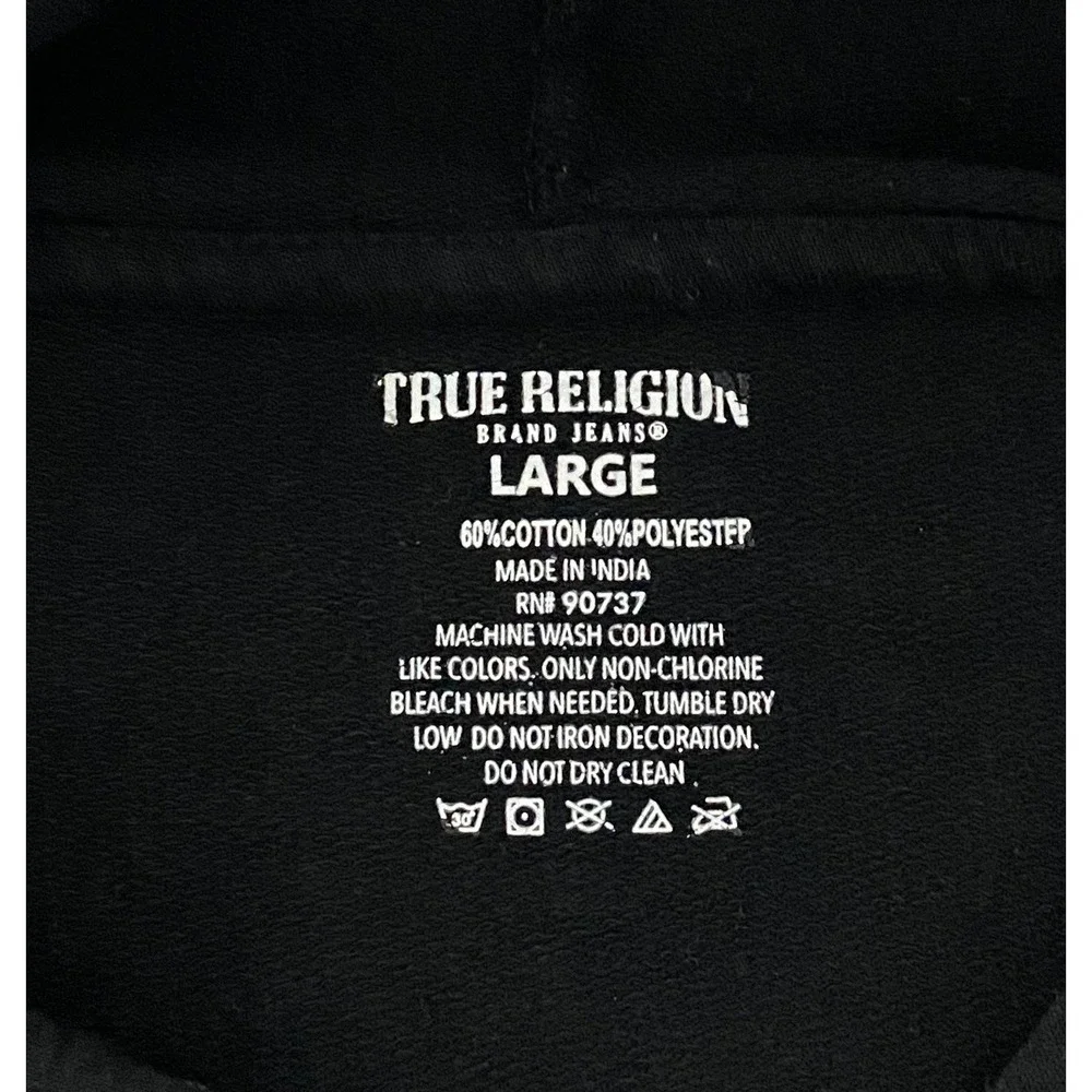 TRUE RELIGION Black Gold Logo Hoodie‎ Sweatshirt Hooded Pullover Mens Large
